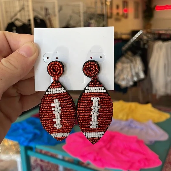 Beaded football earrings- new with tag! - Picture 2 of 2